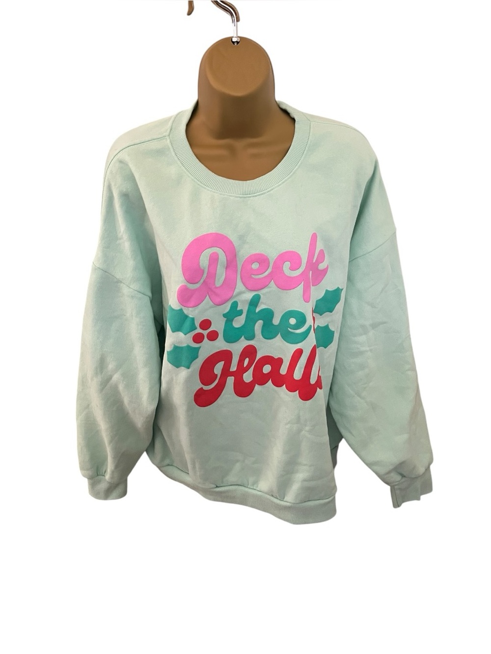 State of Mine Deck the Halls Graphic Sweatshirt Holiday Christmas Mint Green XL